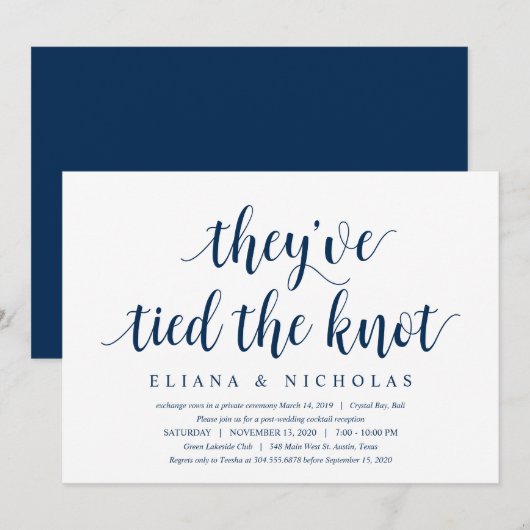 Modern Clean Rustic, Navy font, Wedding Elopement Kaart (Voorkant / Achterkant)