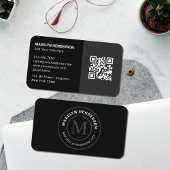 Modern Clean Simple 2 Black Stamp Monogram QR Code Visitekaartje