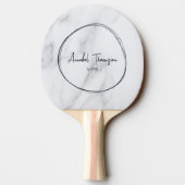 Modern Clean White Marble Name in Drawn Circle  Tafeltennisbatje (Achterkant)