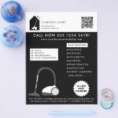 Modern Cleaning Cleaner Service Logo Black QR Code Flyer (Enkel)