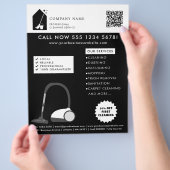 Modern Cleaning Cleaner Service Logo Black QR Code Flyer (Hand)
