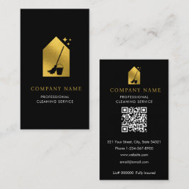Modern Cleaning Cleaner Service Logo Gold QR Code Visitekaartje