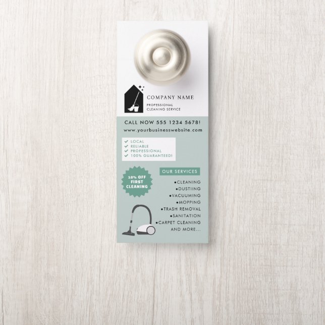 Modern Cleaning Cleaner Service Logo Green QR Code Deurhanger (Op knop)