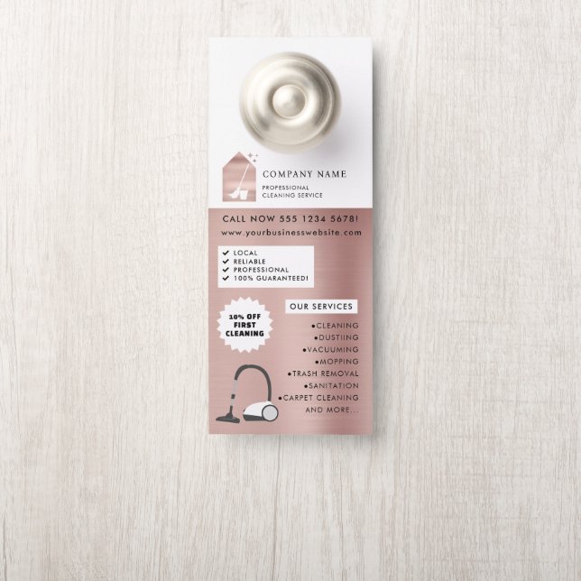 Modern Cleaning Cleaner Service Logo Rose Gold Deurhanger (Op knop)