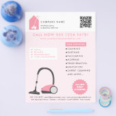 Modern Cleaning Cleaner Services Logo Pink QR Code Flyer (Enkel)