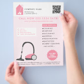 Modern Cleaning Cleaner Services Logo Pink QR Code Flyer (Hand)