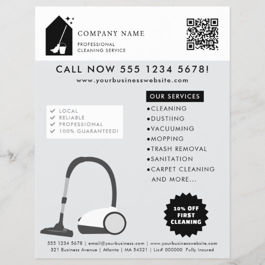 Modern Cleaning Schoonmaakdiensten Logo Grijs QR C Flyer (Voorkant)