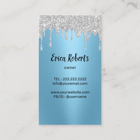 Modern Cleaning Service Silver Drips Maid Blue  Visitekaartje (Achterkant)