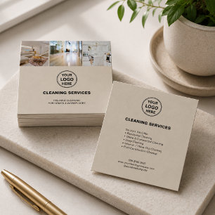Modern Cleaning Services Foto Logo Beige Vierkante Visitekaartje