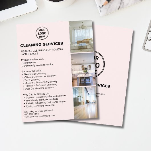 Modern Cleaning Services Foto Logo Roze Flyer