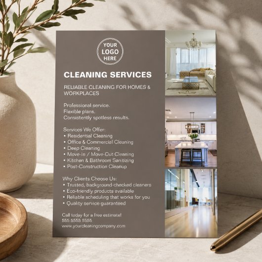 Modern Cleaning Services Foto Logo Taupe Flyer