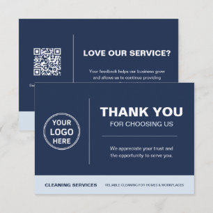 Modern Cleaning Services Logo QR Code Marineblauw Bedankkaart