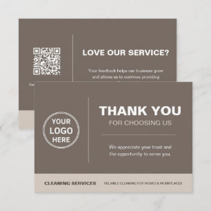 Modern Cleaning Services Logo QR Code Taupe Bedankkaart