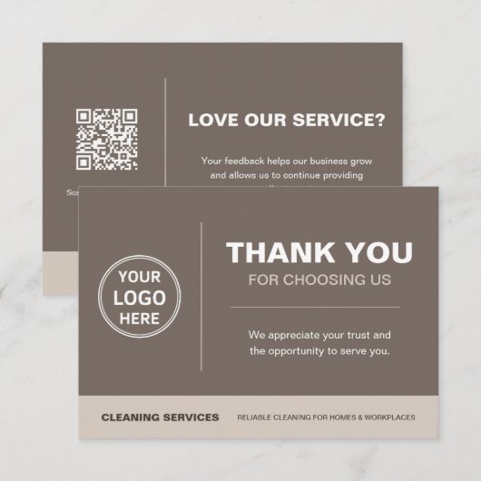 Modern Cleaning Services Logo QR Code Taupe Bedankkaart (Voorkant / Achterkant)