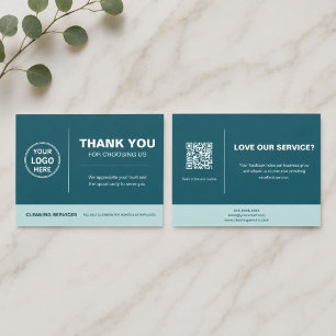 Modern Cleaning Services Logo QR Code Teal Bedankkaart