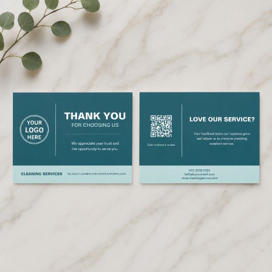 Modern Cleaning Services Logo QR Code Teal Bedankkaart