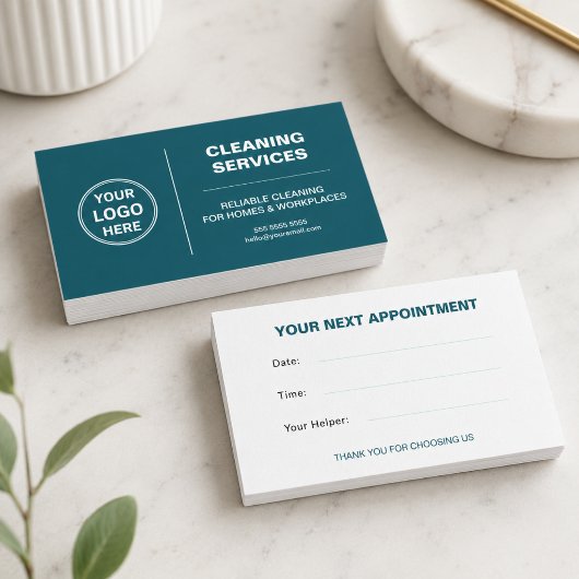 Modern Cleaning Services Logo Teal Afsprakenkaartje