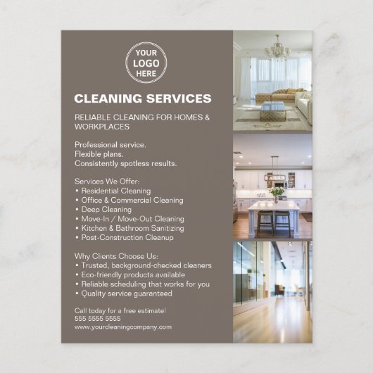 Modern Cleaning Services Photo Logo Taupe Flyer (Voorkant)