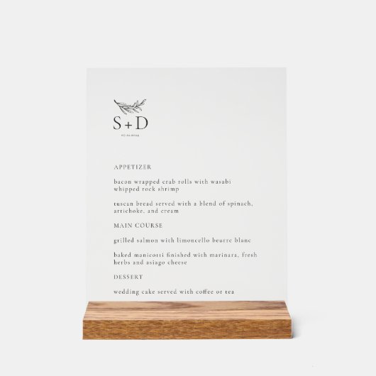 Modern Clear Monogrammed Wedding Menu Acryl Bord (Voorkant)