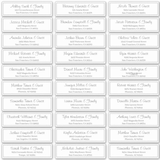 Modern Clear Wedding Guest Names Address Sticker (Voorkant)