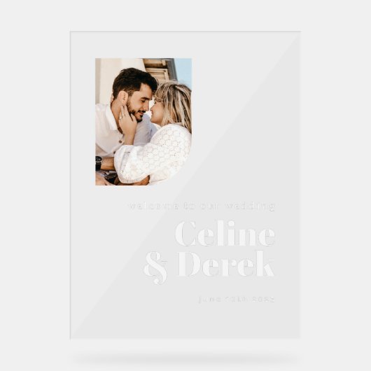 Modern Clear Wedding Photo Welcome Acrylic Sign Acryl Bord (Voorkant)
