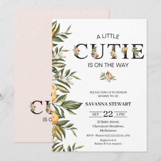 Modern Clementine Cutie Baby shower Kaart (Voorkant / Achterkant)