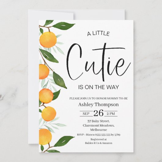 Modern Clementine Little Cutie Baby shower Kaart (Voorkant)