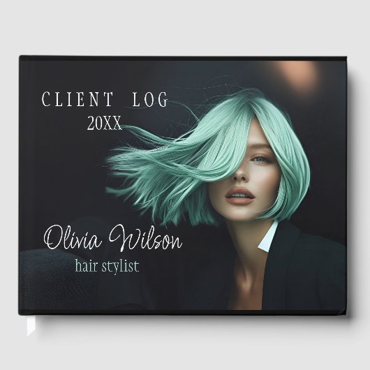 Modern Client Log Book voor Hair Salons zwart Gastenboek (Voorkant)