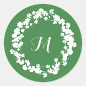 Modern Clover Leaves Wreats St Patricks Monogram Ronde Sticker (Voorkant)