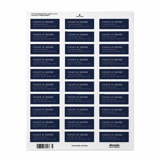 Modern Coastal Blue Return Address Labels (Full Sheet)