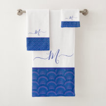 Modern Coastal Blue Seashell Monogram