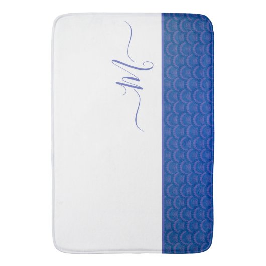 Modern Coastal Blue Seashell Monogram Badmat (Voorkant Verticaal)