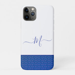 Modern Coastal Blue Seashell Monogram Case-Mate iPhone Case