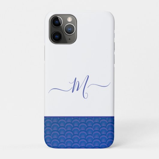 Modern Coastal Blue Seashell Monogram Case-Mate iPhone Case (Achterkant)