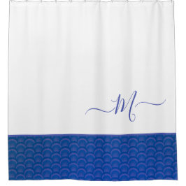 Modern Coastal Blue Seashell Monogram Douchegordijn