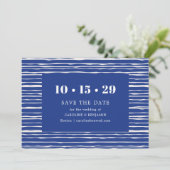 Modern Coastal Blue Stripe Wedding Save The Date (Staand voorkant)