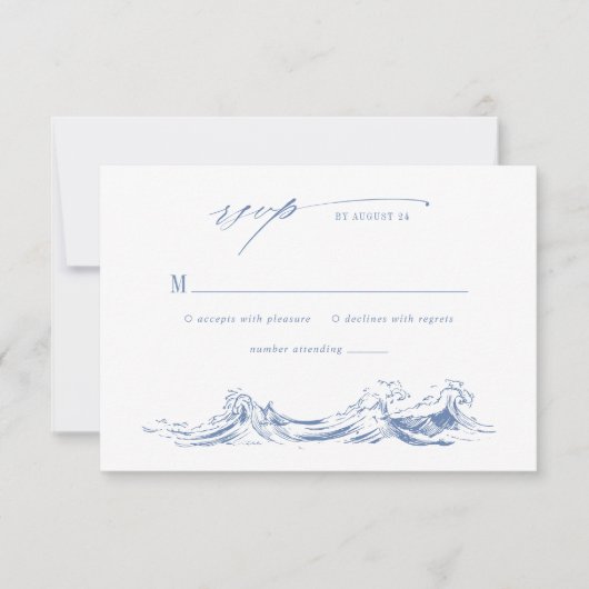 Modern Coastal Chic Blue QR Code Wedding RSVP Kaartje (Voorkant)