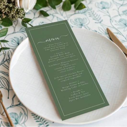 Modern Coastal Green Palm Tree Wedding Menu
