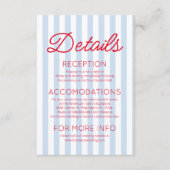 Modern Coastal Red Blue Stripes Wedding Details Informatiekaartje (Voorkant)