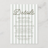 Modern Coastal Sage Green Stripes Wedding Details Informatiekaartje (Voorkant)