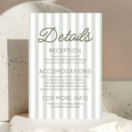 Modern Coastal Sage Green Stripes Wedding Details Informatiekaartje