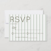 Modern Coastal Sage Green Stripes Wedding RSVP Kaartje (Voorkant)