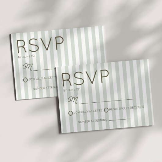 Modern Coastal Sage Green Stripes Wedding RSVP Kaartje