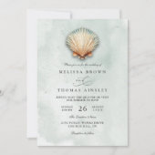 Modern Coastal Seashell Aqua QR Code Wedding Kaart (Voorkant)