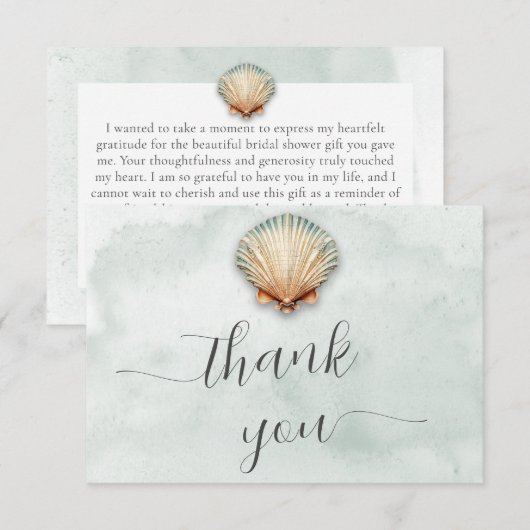 Modern Coastal Seashell Aqua Vrijgezellenfeest Bedankkaart (Voorkant / Achterkant)