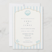 Modern Coastal Seashell Nautical Striped Wedding Kaart (Voorkant)