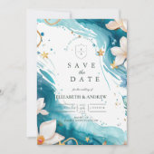 Modern Coastal Seashell Watercolor Wedding Save The Date (Voorkant)