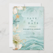 Modern Coastal Wave Floral Wedding Save The Date (Voorkant)