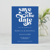 Modern Cobalt Blue Retro Typography Wedding Save The Date (Staand voorkant)