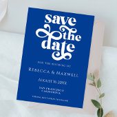 Modern Cobalt Blue Retro Typography Wedding Save The Date
